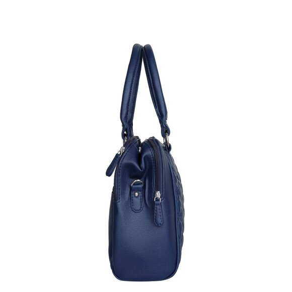 Vegan Leather Women’s Blue Handbag – Top Handle Satchel with Crossbody Strap - Picture 7 of 11